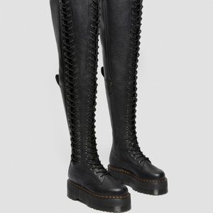 Dr. Martens Azreya Max Leather 26-Eye Thigh High Platform Boots Black Virginia